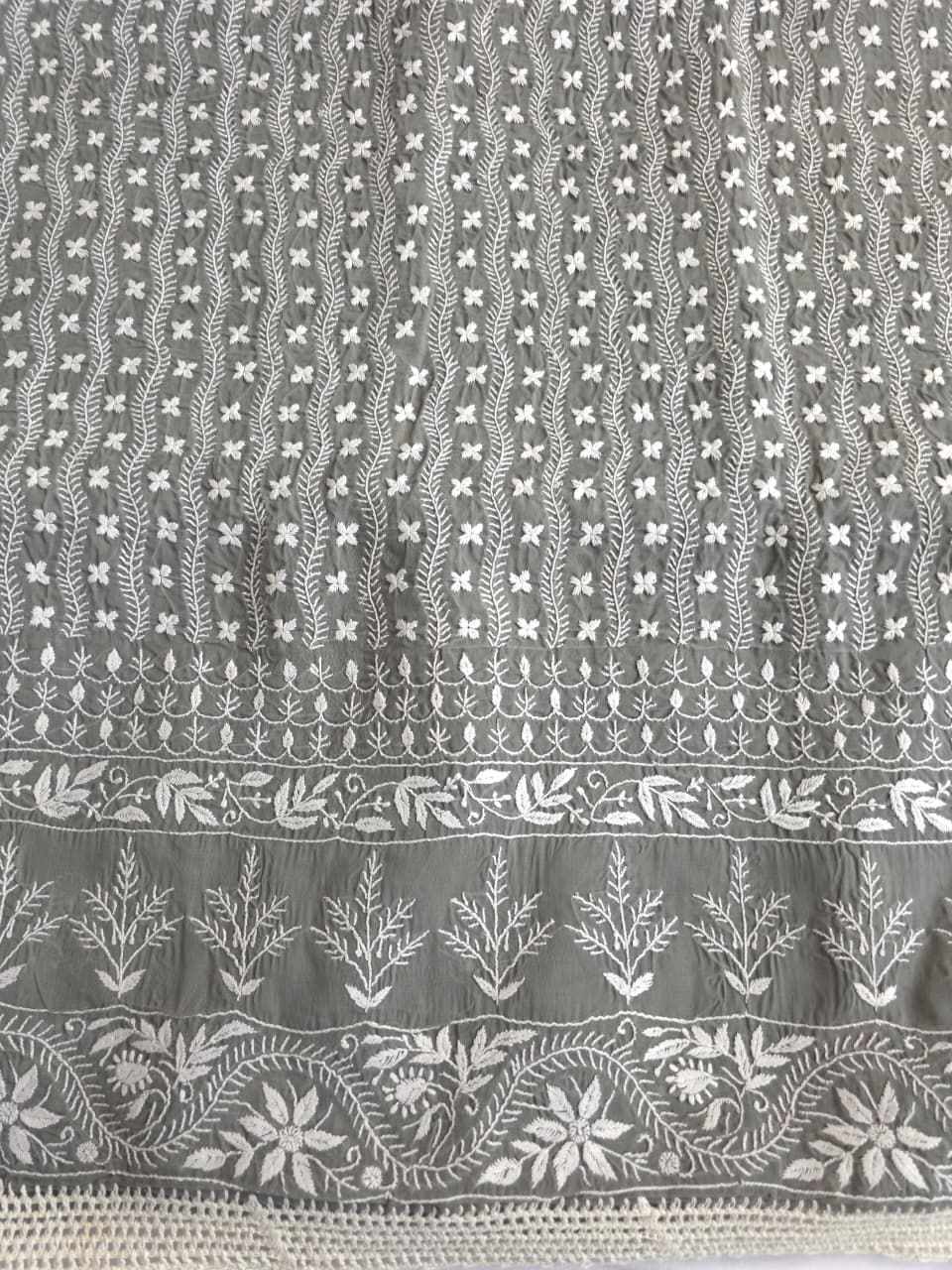 Grey cotton full set with extremely fine chikankari work