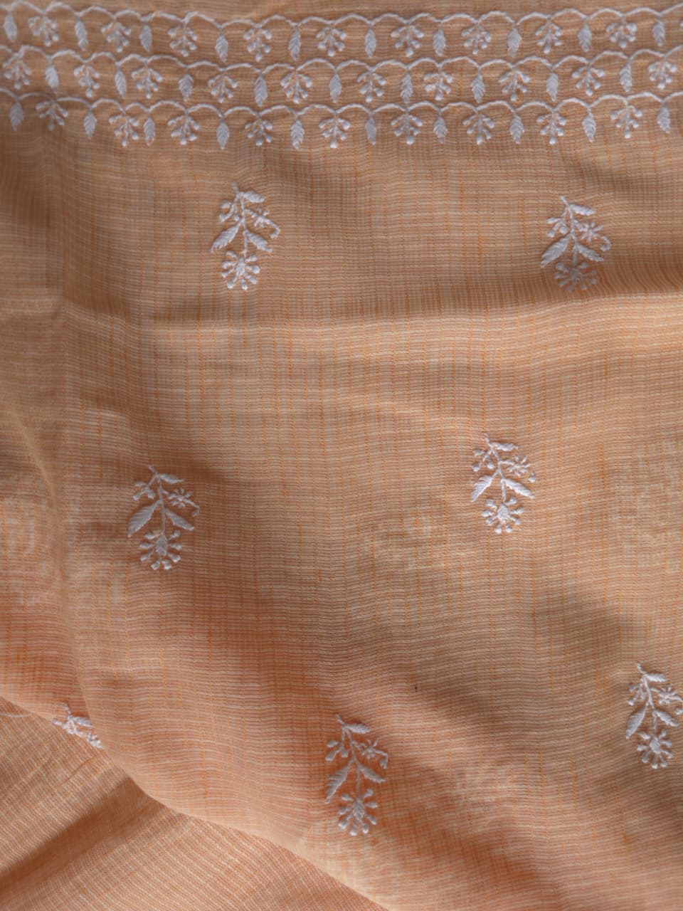Peach kota cotton kurta fabric with fine rose motifs