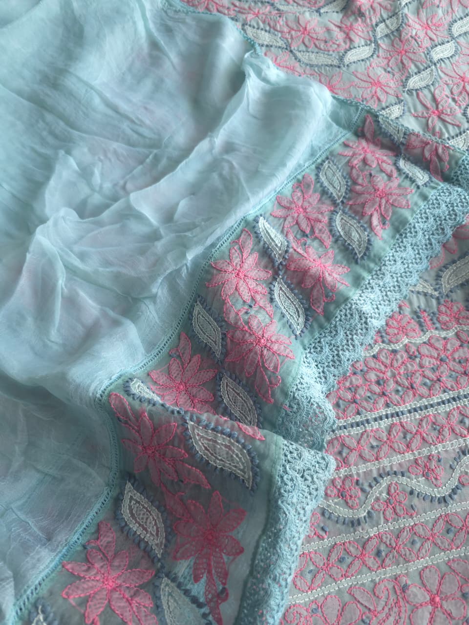 Grey cotton set with Contrast work and Designer dupatta