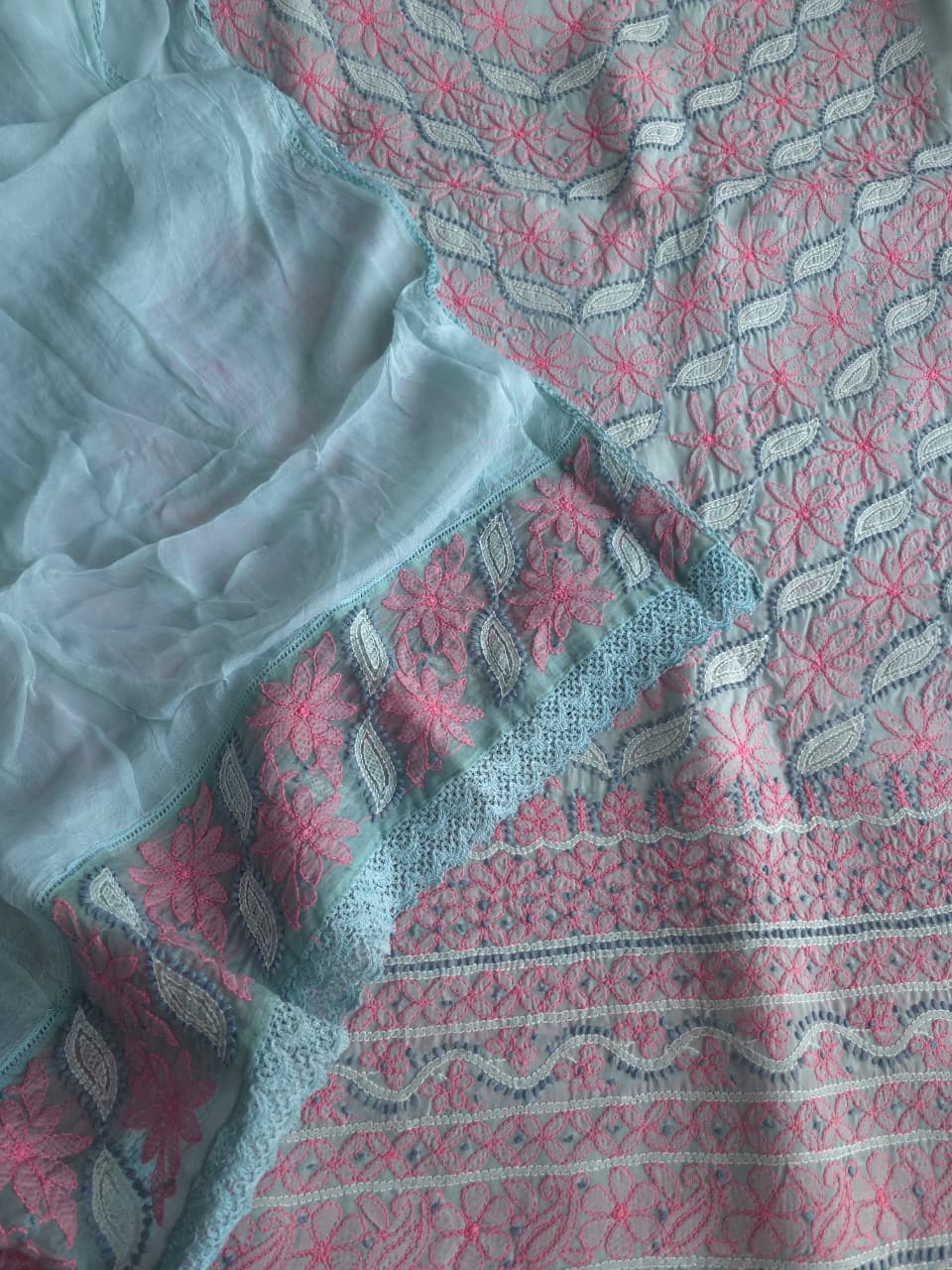 Grey cotton set with Contrast work and Designer dupatta