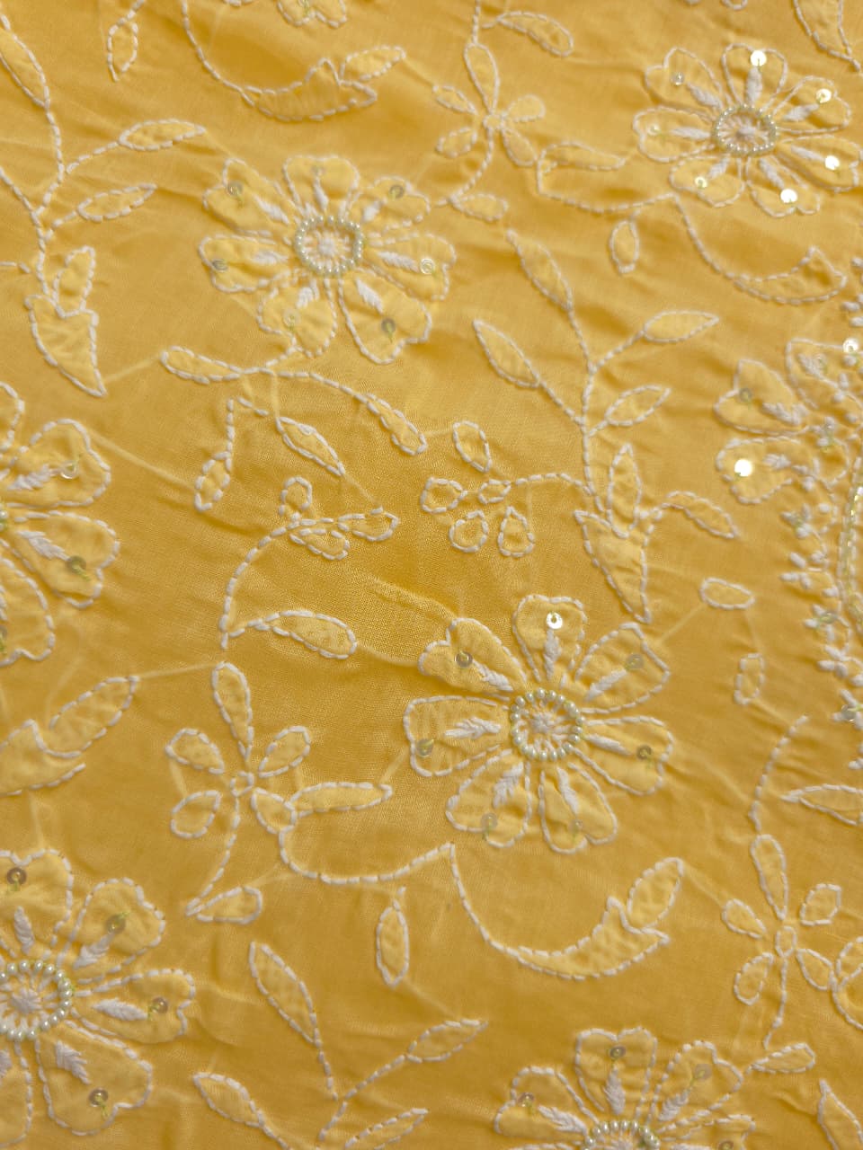 Yellow Cotton kurta fabric with Handwork and embellishments