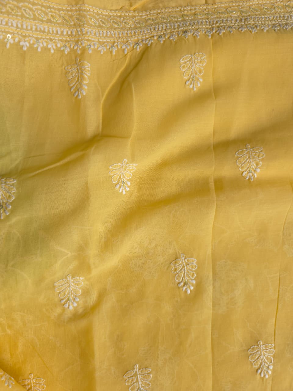 Yellow Cotton kurta fabric with Handwork and embellishments