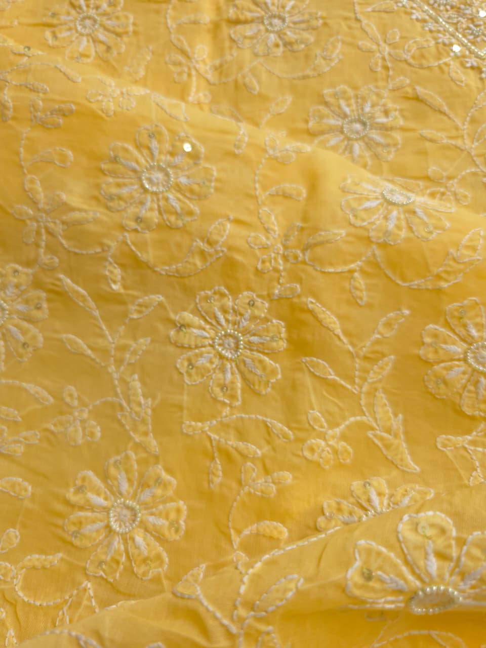 Yellow Cotton kurta fabric with Handwork and embellishments