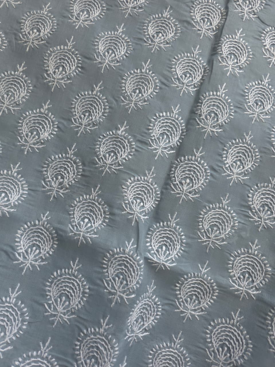 Grey Cotton kurta fabric with chandbali motifs