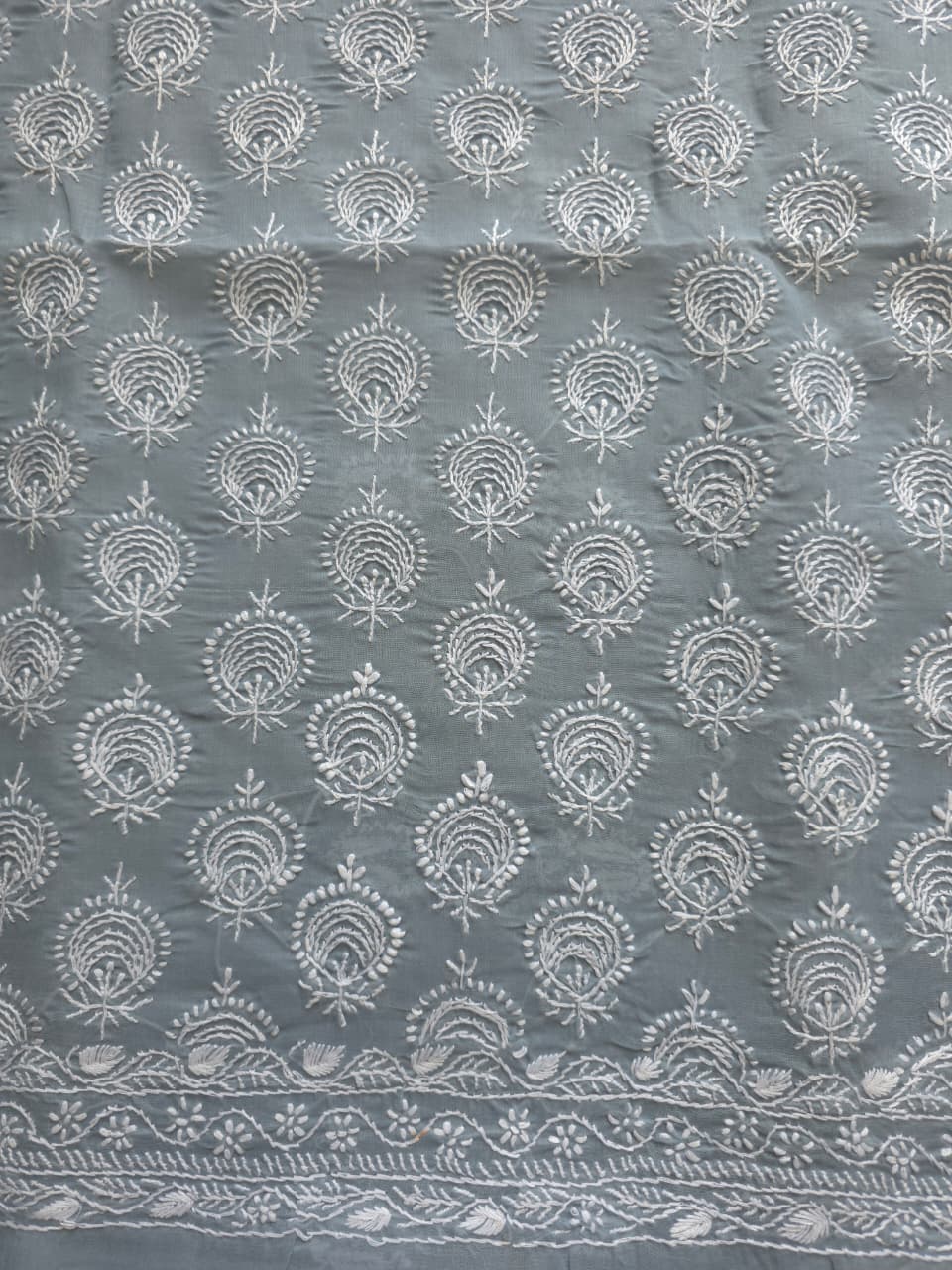 Grey Cotton kurta fabric with chandbali motifs