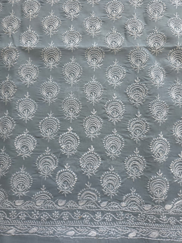 Image of Grey Cotton kurta fabric with chandbali motifs