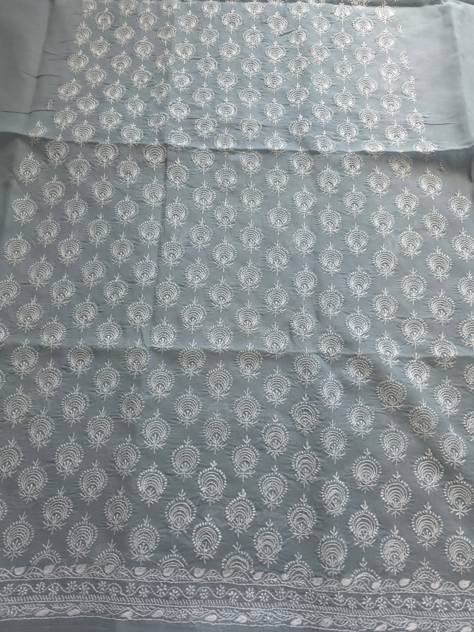 Grey Cotton kurta fabric with chandbali motifs