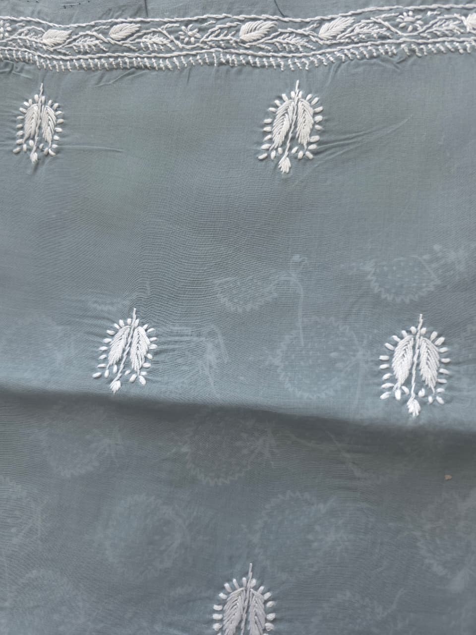 Grey Cotton kurta fabric with chandbali motifs