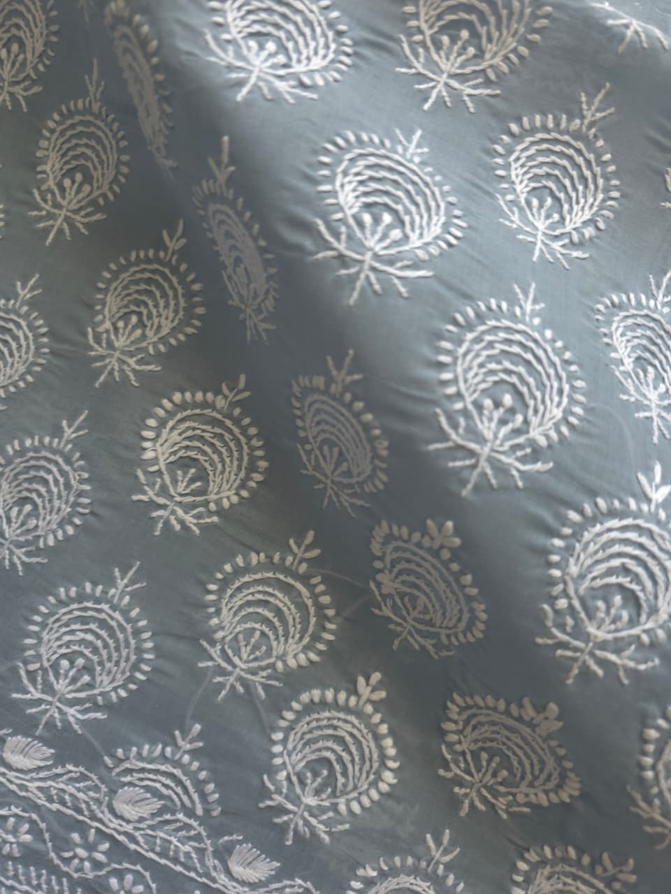 Grey Cotton kurta fabric with chandbali motifs