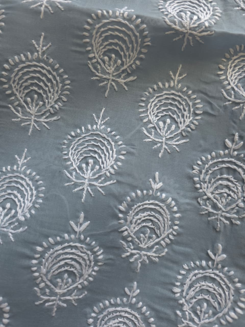 Grey Cotton kurta fabric with chandbali motifs