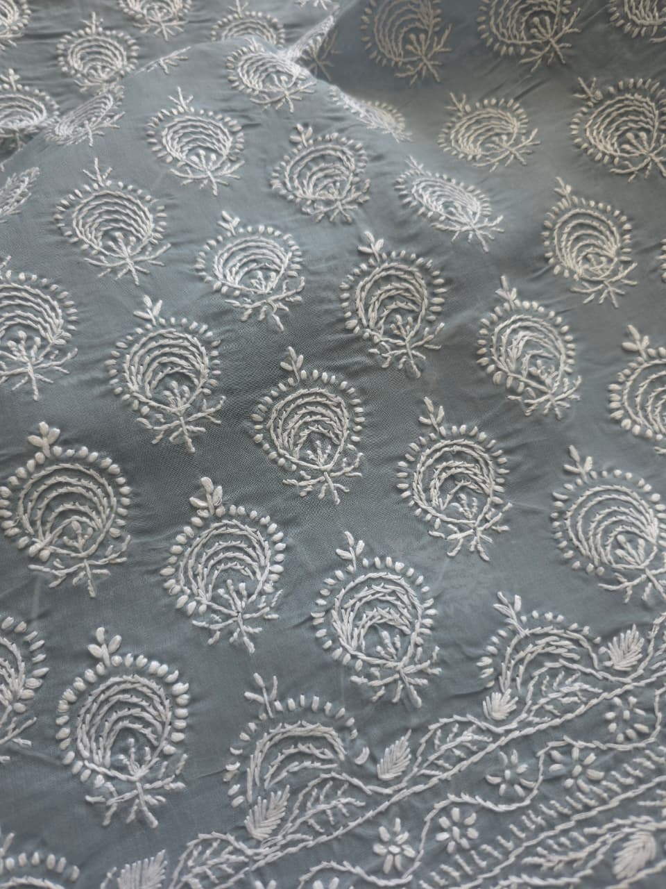 Grey Cotton kurta fabric with chandbali motifs