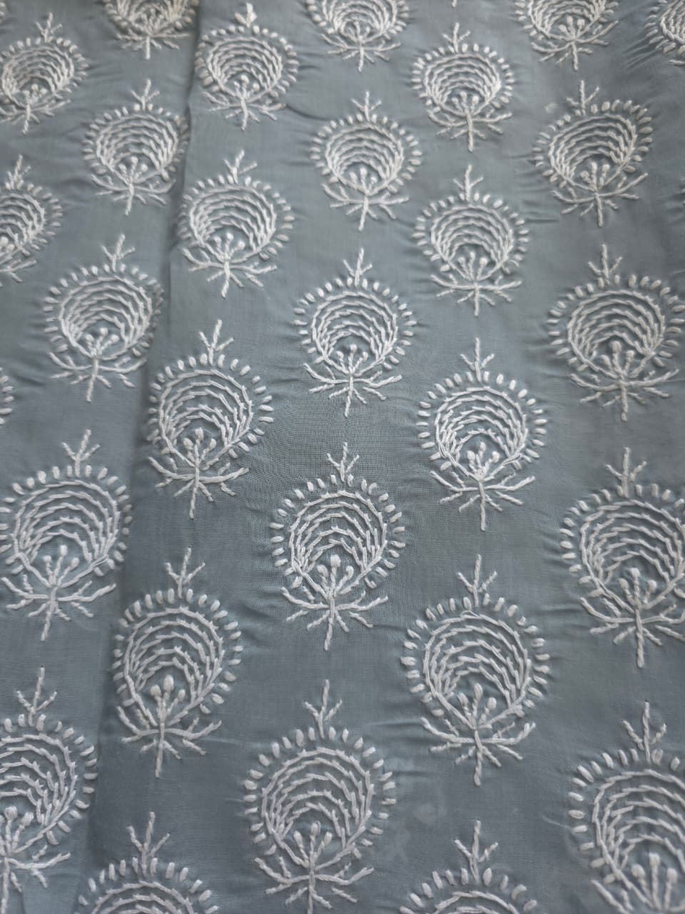Grey Cotton kurta fabric with chandbali motifs