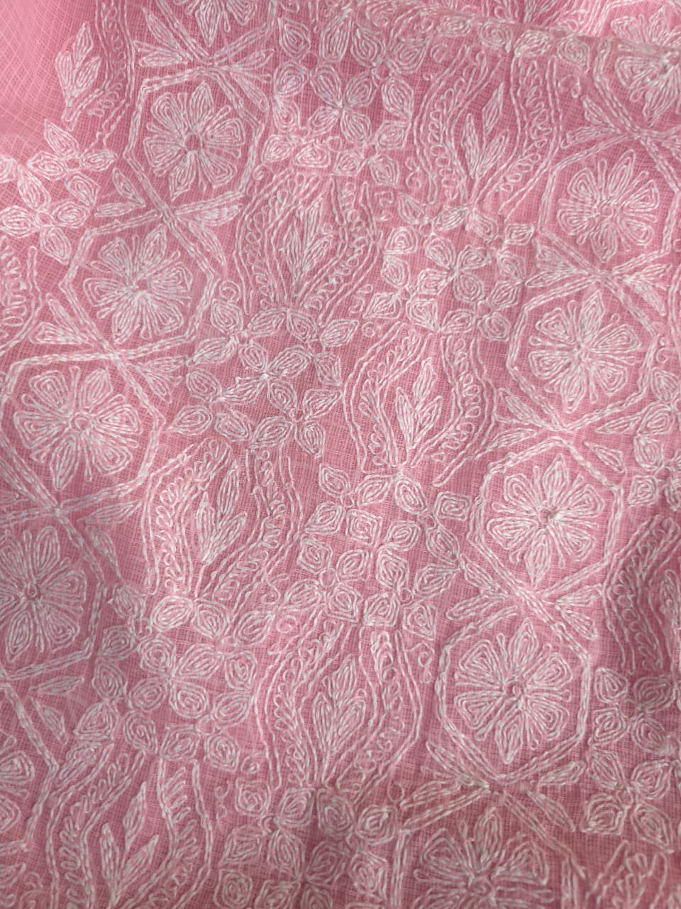 Pink Kota cotton kurta dupatta with Fine Tepchi Jaalwork