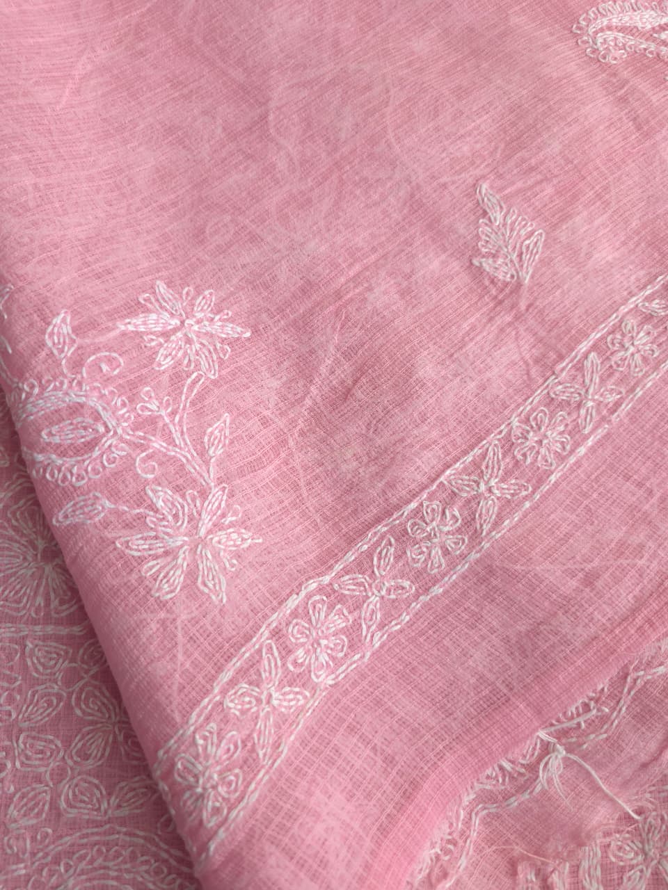 Pink Kota cotton kurta dupatta with Fine Tepchi Jaalwork