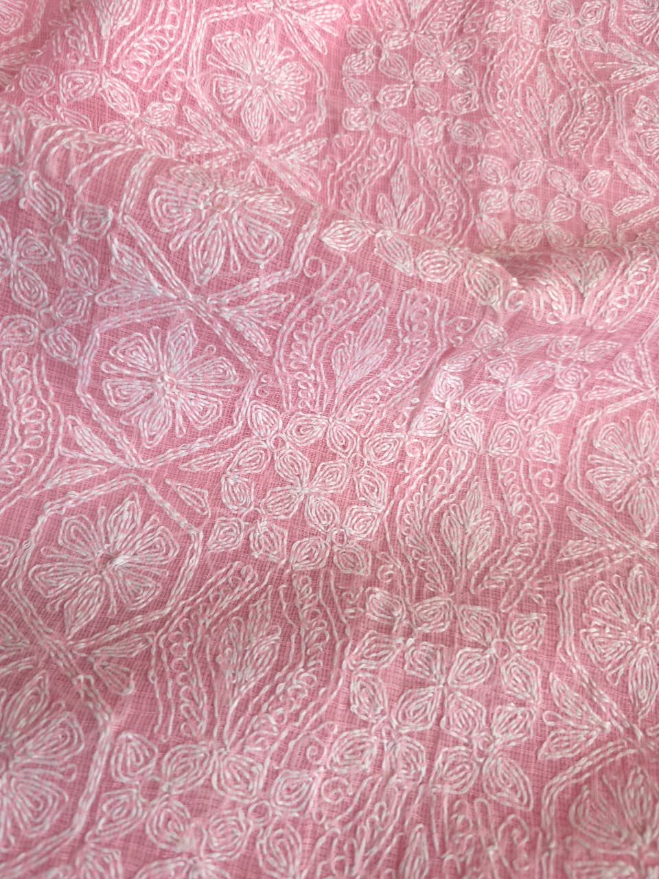 Pink Kota cotton kurta dupatta with Fine Tepchi Jaalwork