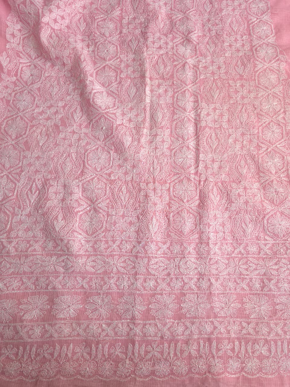 Pink Kota cotton kurta dupatta with Fine Tepchi Jaalwork