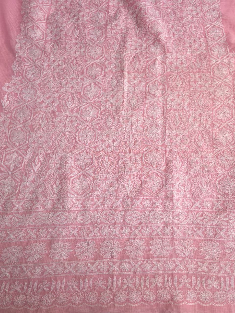 Pink Kota cotton kurta dupatta with Fine Tepchi Jaalwork