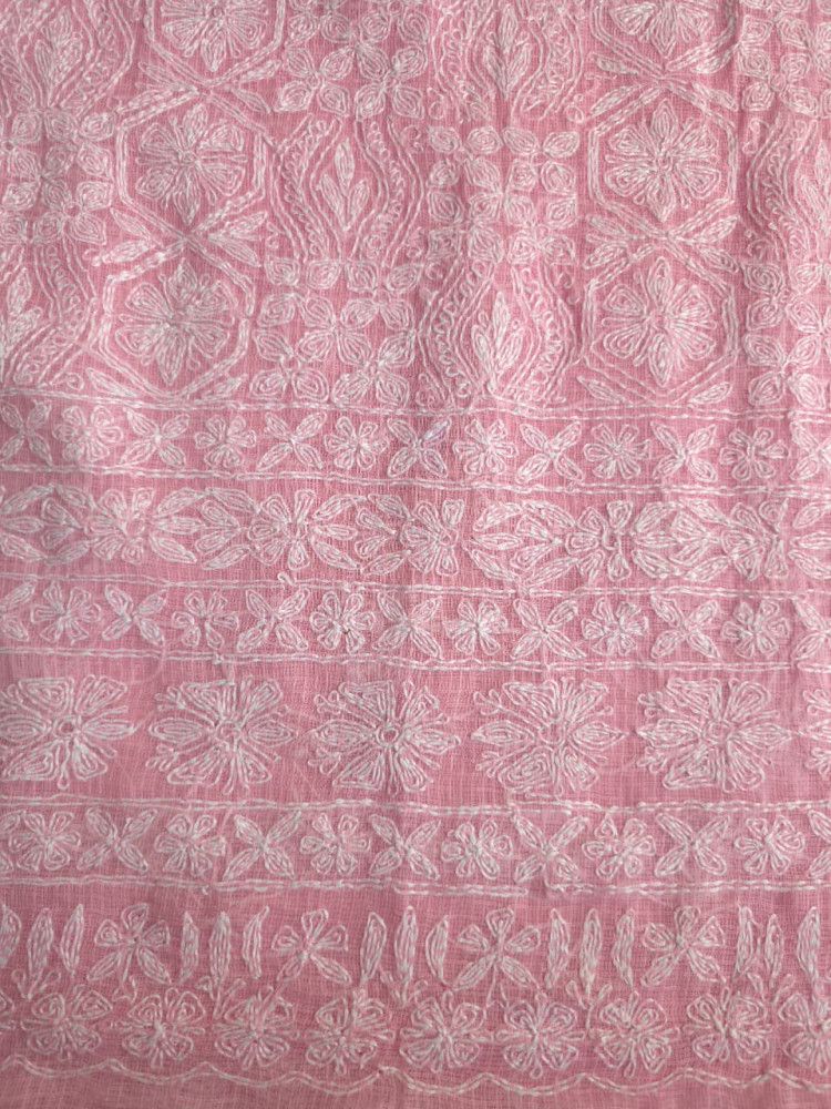 Image of Pink Kota cotton kurta dupatta with Fine Tepchi Jaalwork