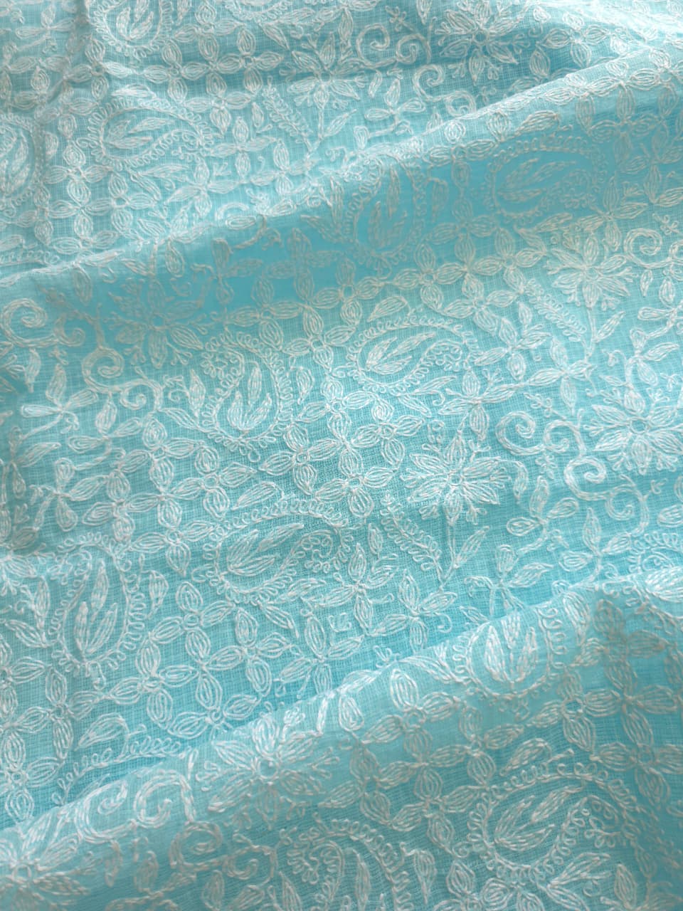 Sky blue kota kurta dupatta set with fine tepchi work