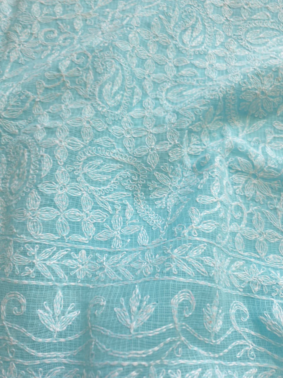 Sky blue kota kurta dupatta set with fine tepchi work