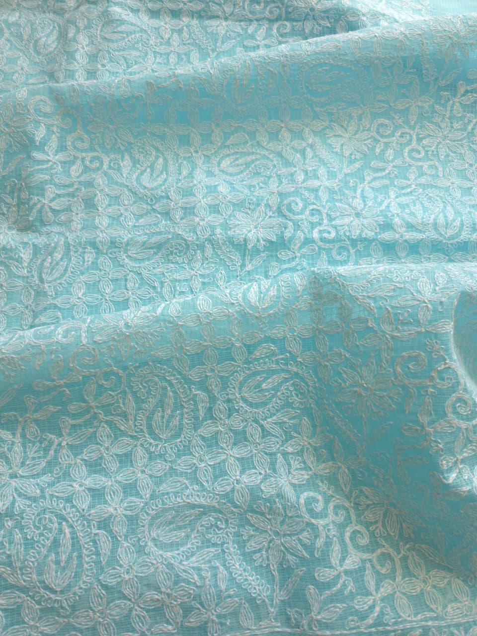 Sky blue kota kurta dupatta set with fine tepchi work