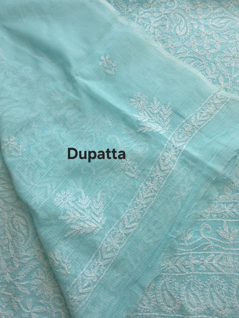Sky blue kota kurta dupatta set with fine tepchi work