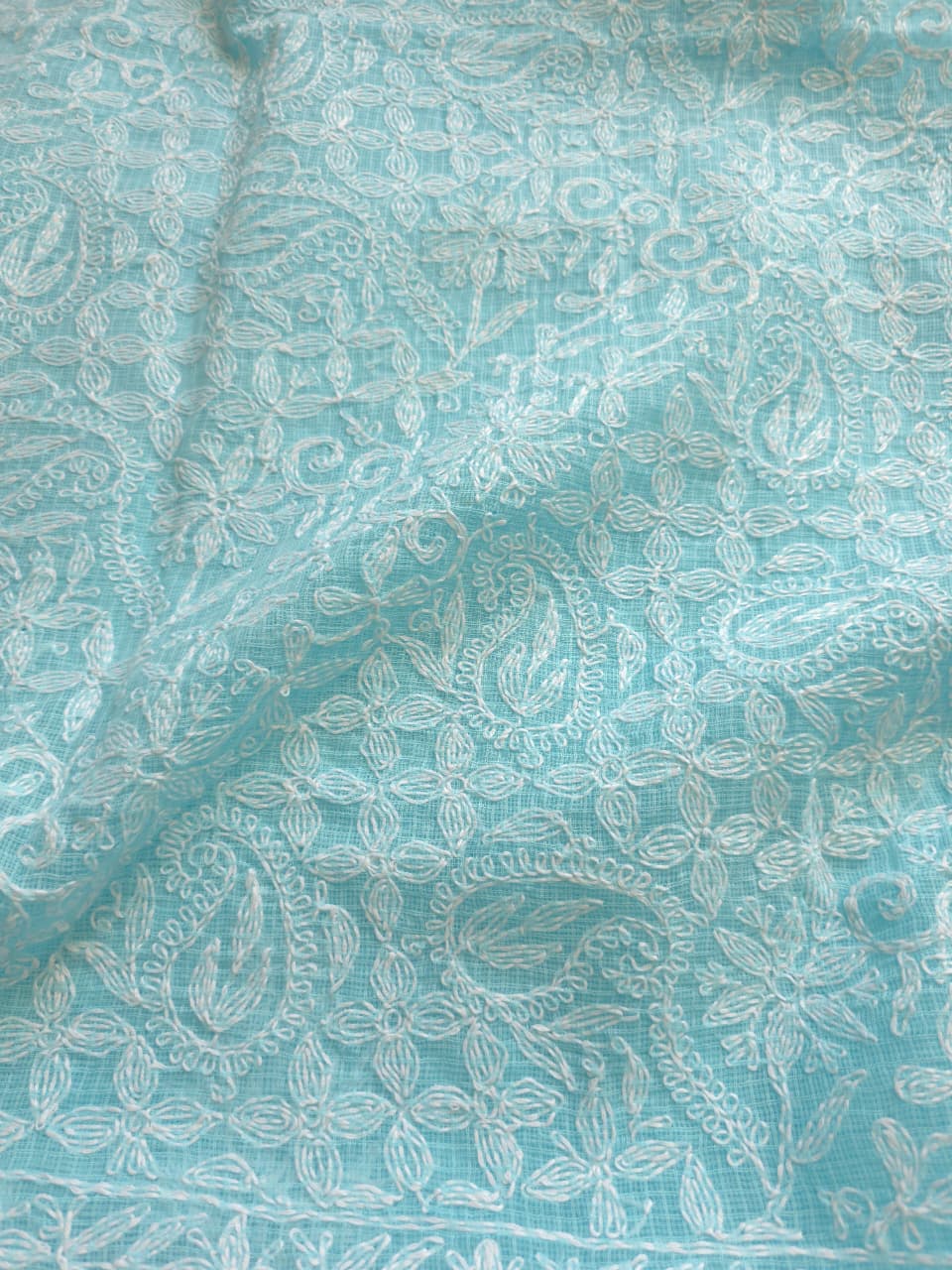 Sky blue kota kurta dupatta set with fine tepchi work