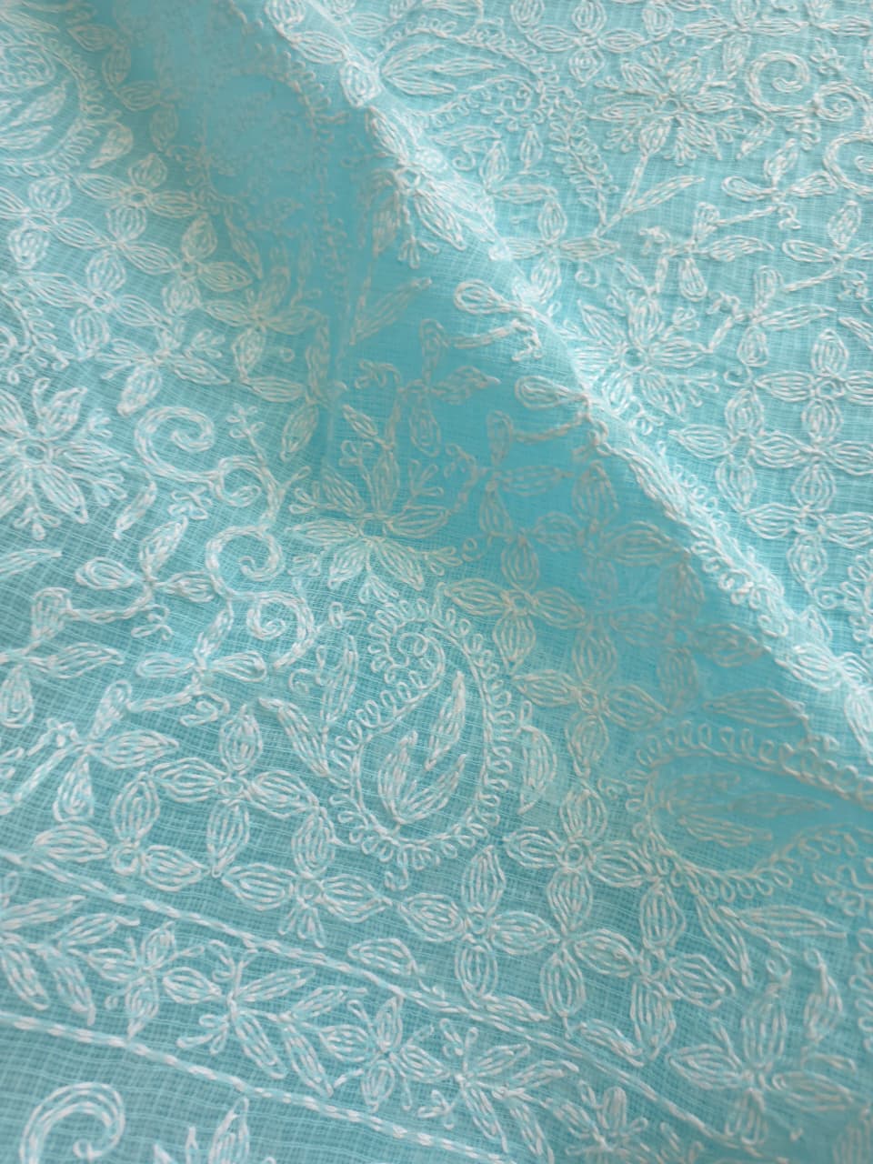 Sky blue kota kurta dupatta set with fine tepchi work