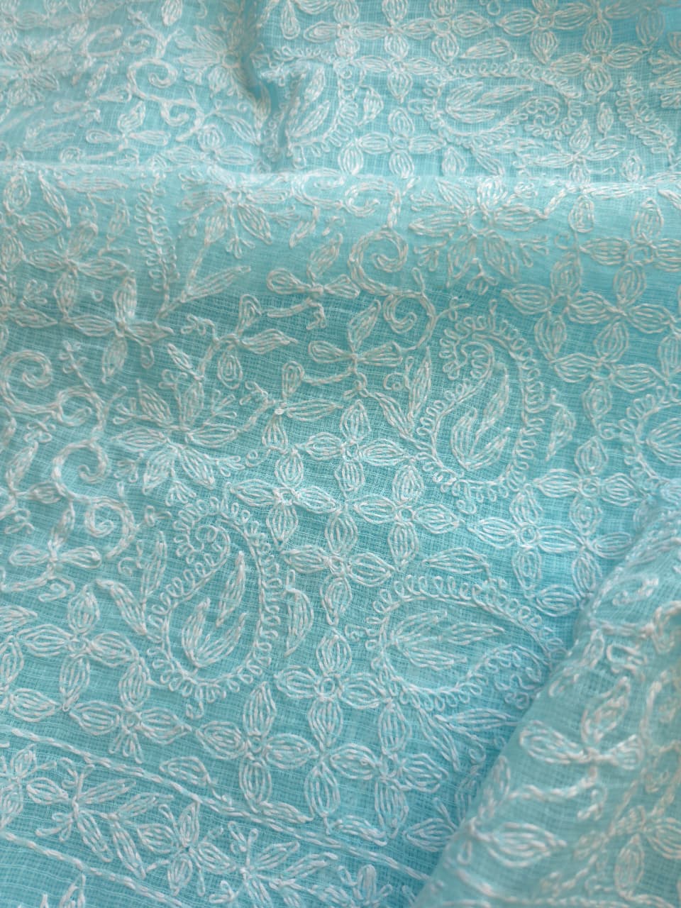 Sky blue kota kurta dupatta set with fine tepchi work
