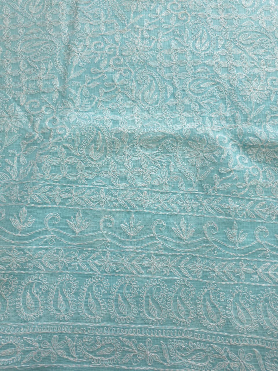 Sky blue kota kurta dupatta set with fine tepchi work