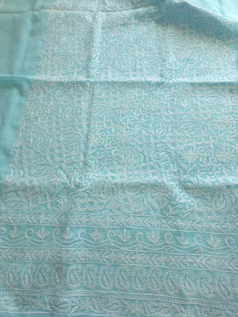 Sky blue kota kurta dupatta set with fine tepchi work