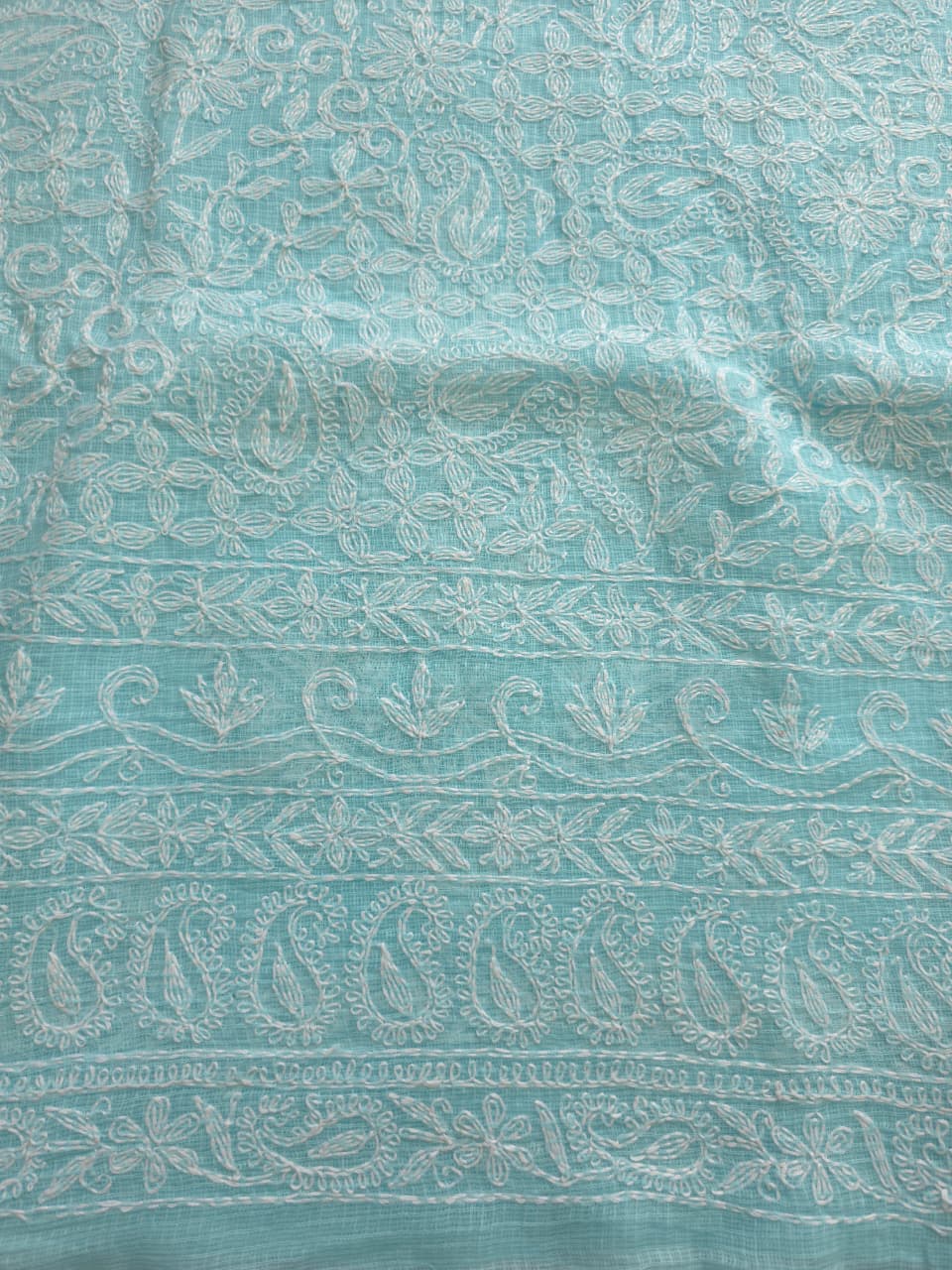 Sky blue kota kurta dupatta set with fine tepchi work