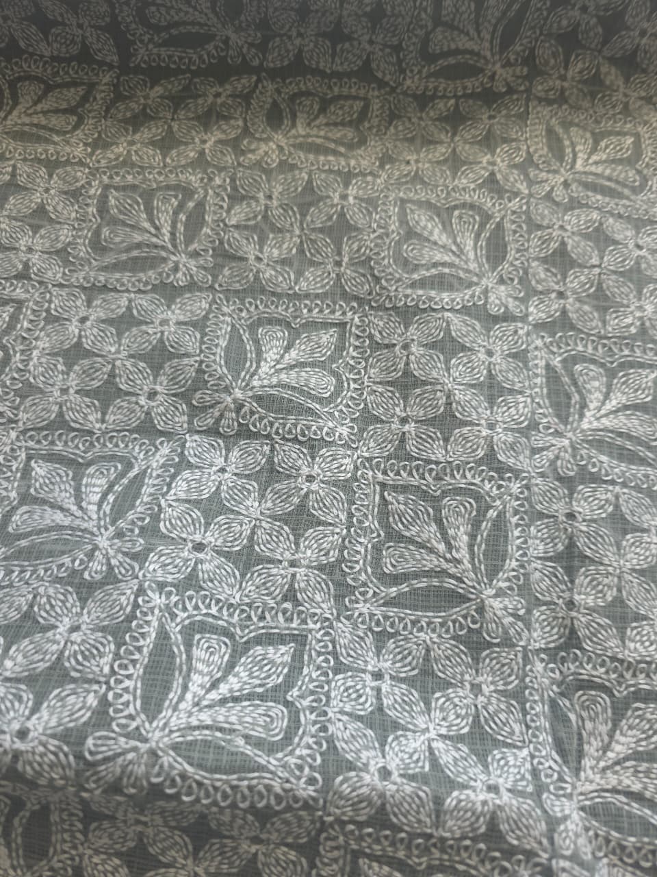 Grey Kota cotton kurta dupatta with fine Tepchi Jaalwork