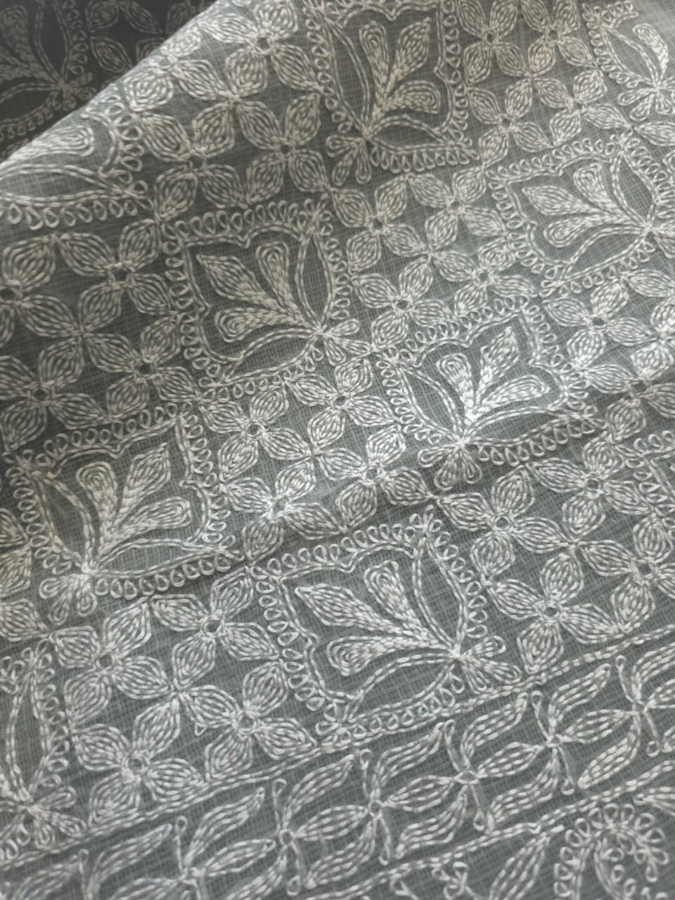Grey Kota cotton kurta dupatta with fine Tepchi Jaalwork