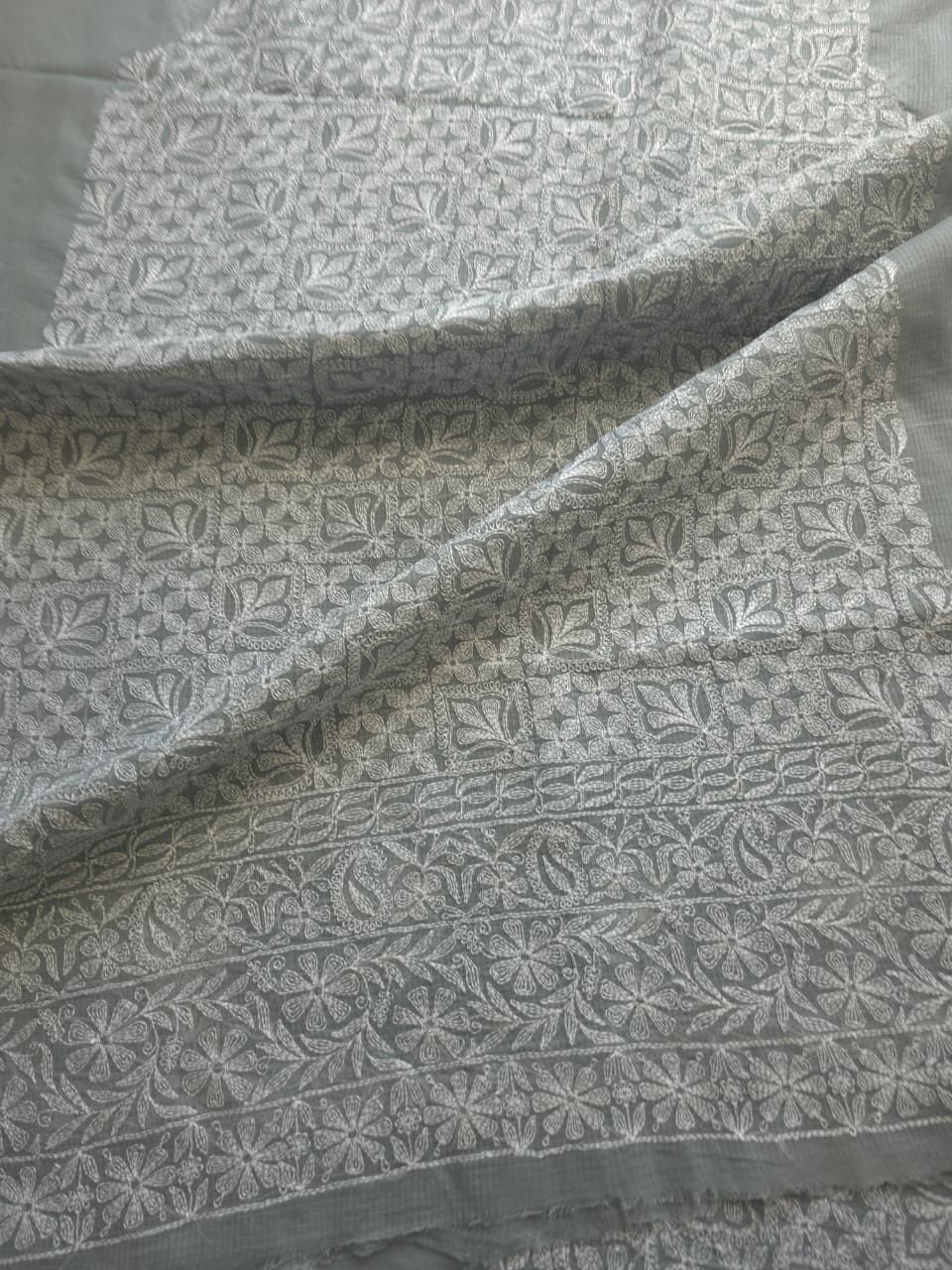 Grey Kota cotton kurta dupatta with fine Tepchi Jaalwork