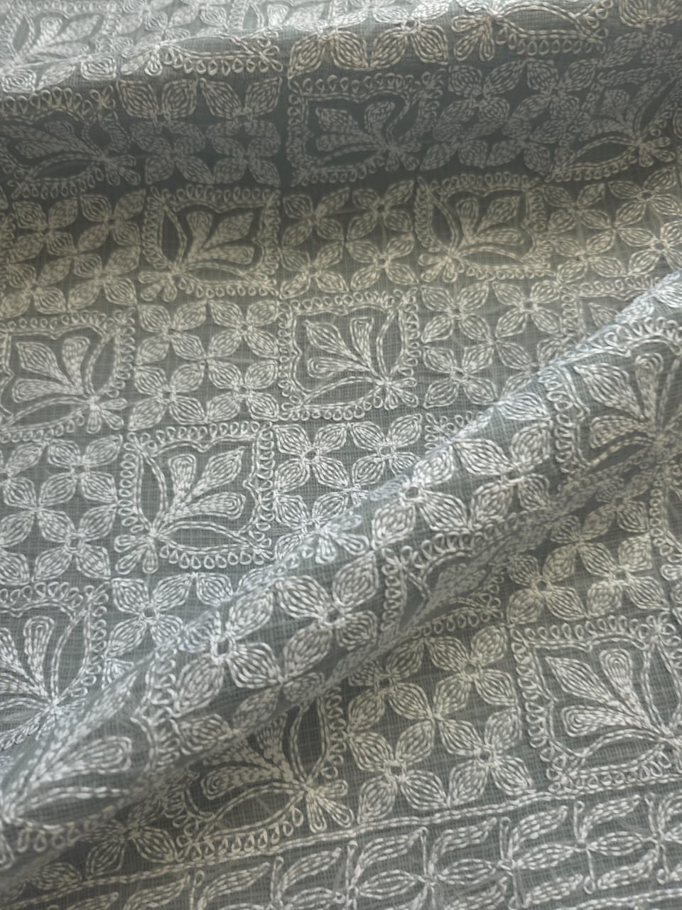 Grey Kota cotton kurta dupatta with fine Tepchi Jaalwork