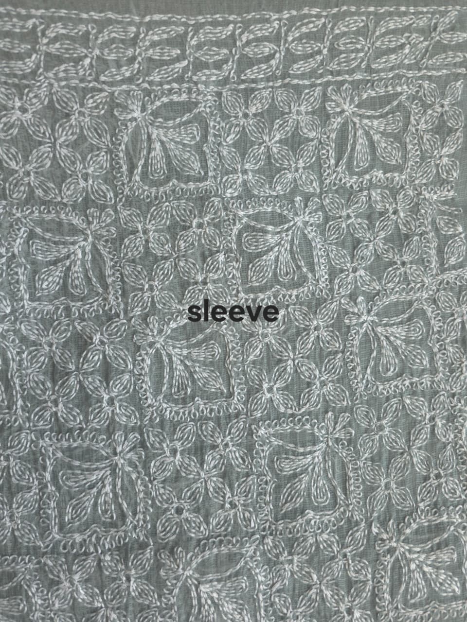 Grey Kota cotton kurta dupatta with fine Tepchi Jaalwork