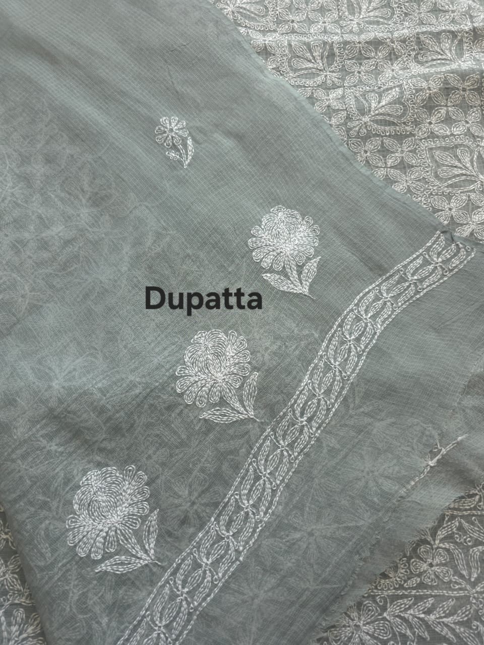 Grey Kota cotton kurta dupatta with fine Tepchi Jaalwork