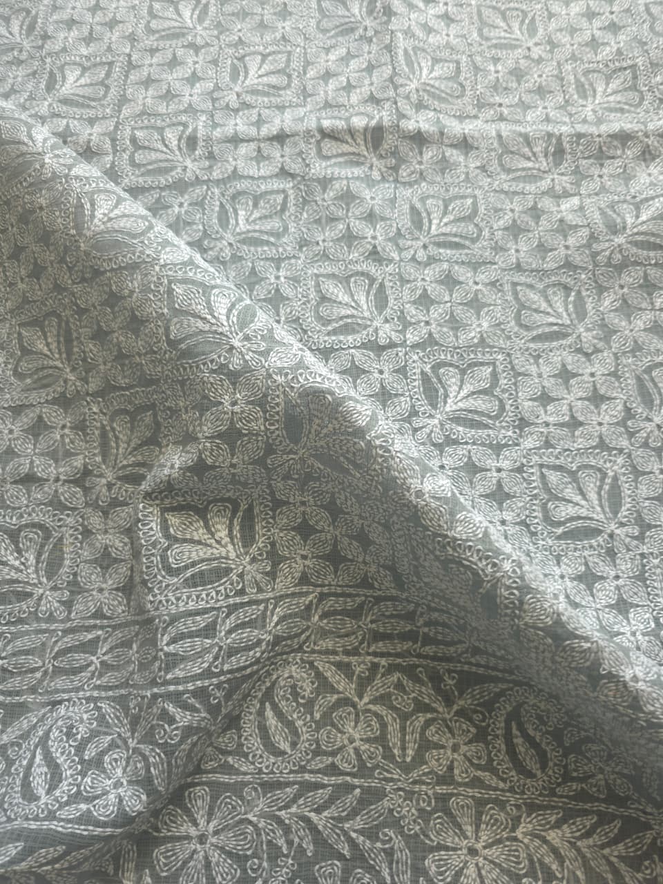 Grey Kota cotton kurta dupatta with fine Tepchi Jaalwork