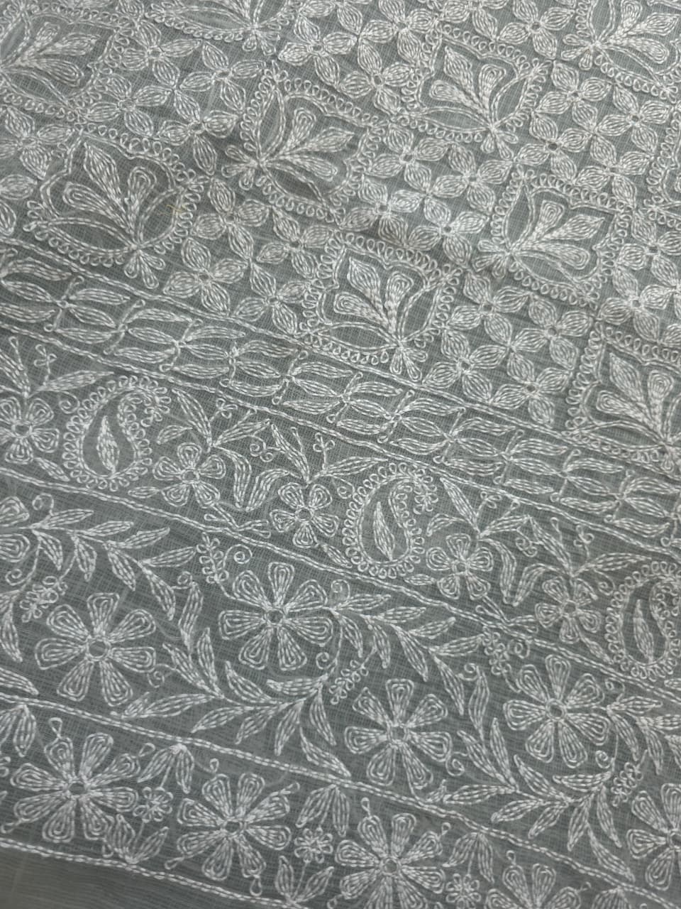 Grey Kota cotton kurta dupatta with fine Tepchi Jaalwork