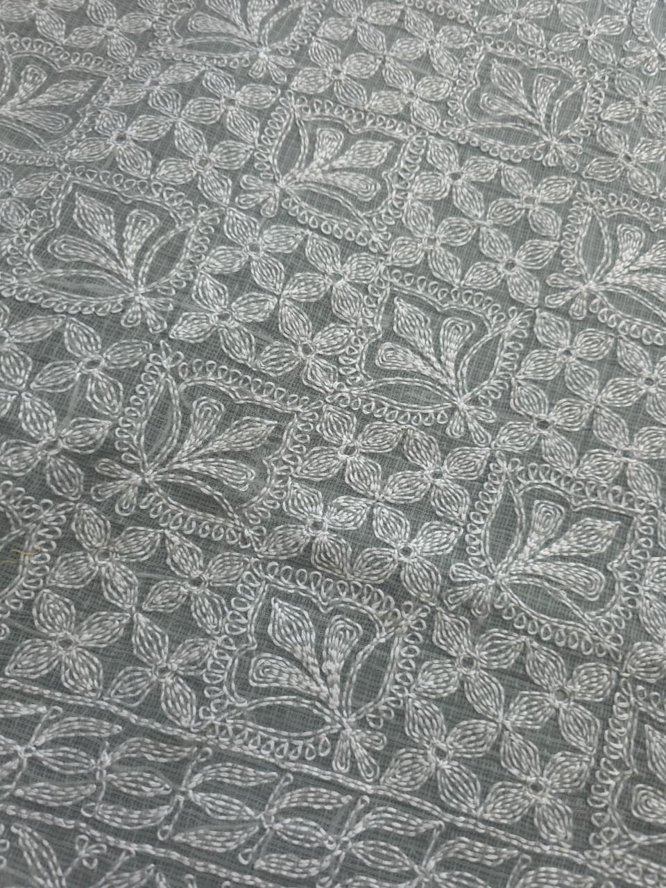 Grey Kota cotton kurta dupatta with fine Tepchi Jaalwork
