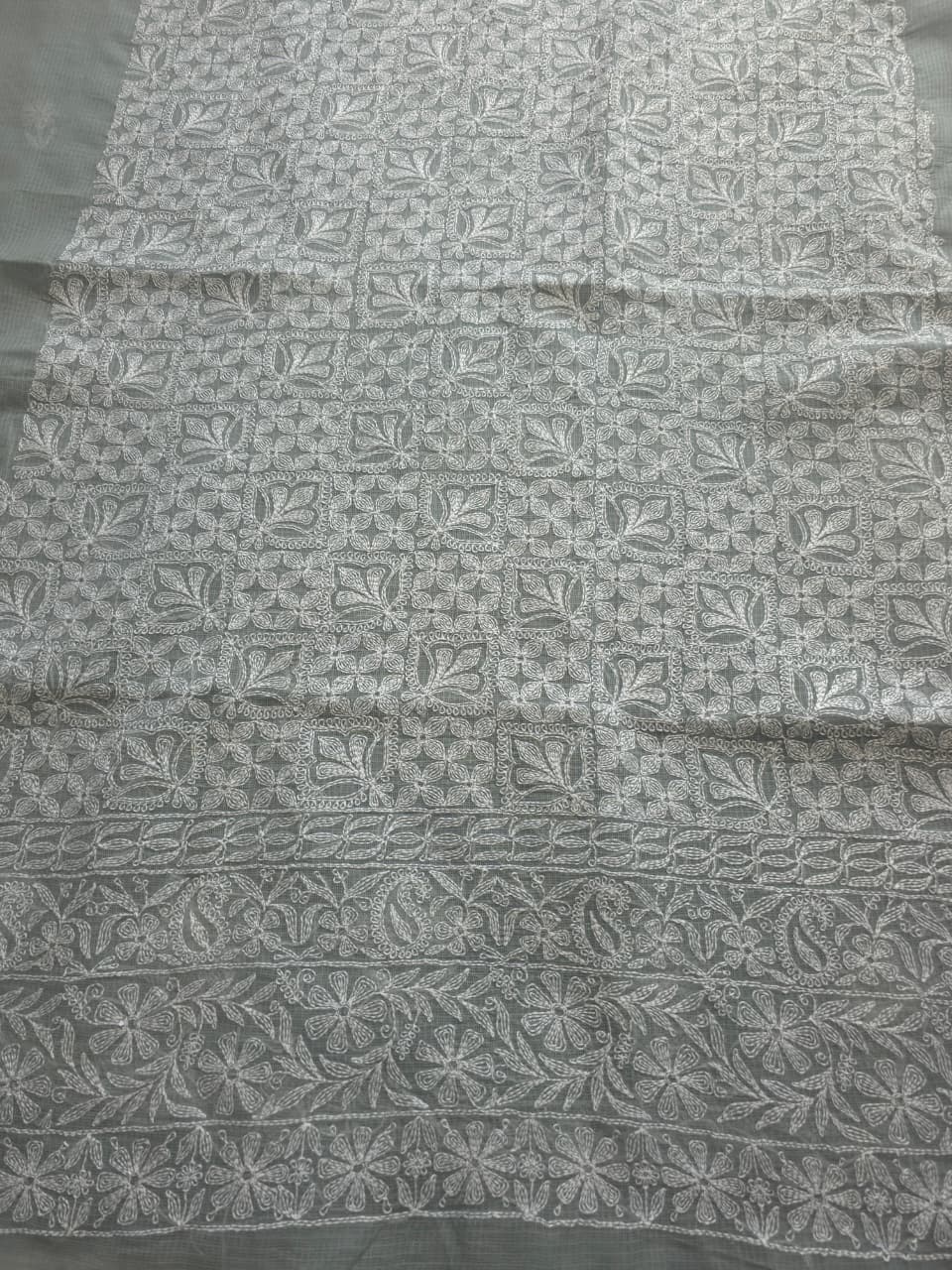 Grey Kota cotton kurta dupatta with fine Tepchi Jaalwork