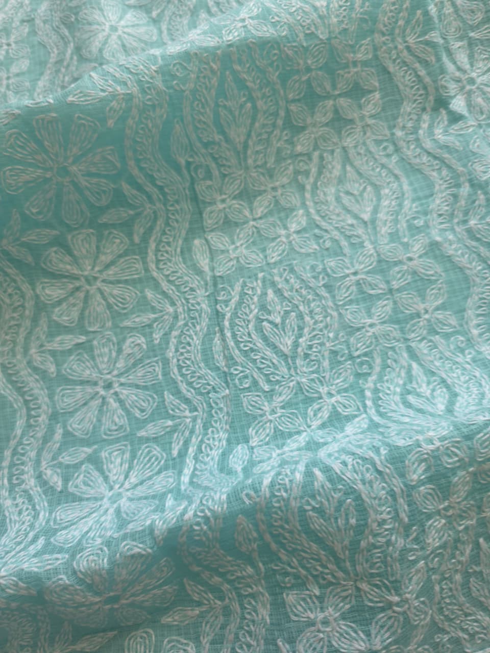 Sea Green Kota cotton kurta dupatta with fine tepchi work