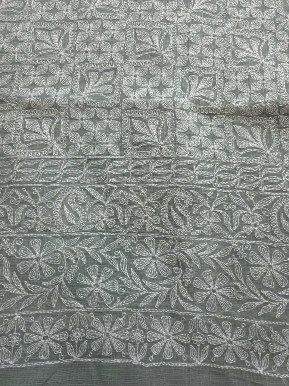 Grey Kota cotton kurta dupatta with fine Tepchi Jaalwork