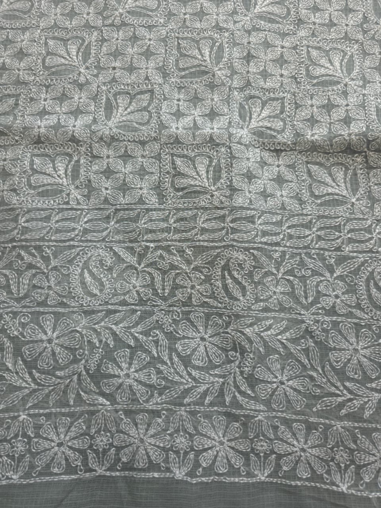 Image of Grey Kota cotton kurta dupatta with fine Tepchi Jaalwork