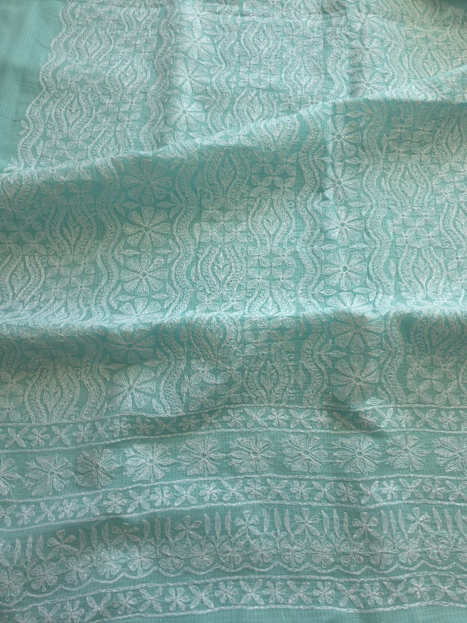 Sea Green Kota cotton kurta dupatta with fine tepchi work