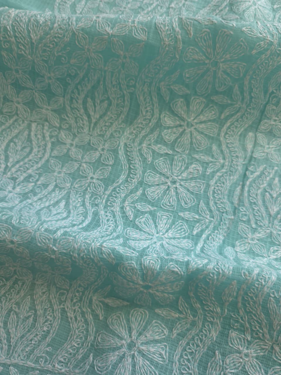 Sea Green Kota cotton kurta dupatta with fine tepchi work