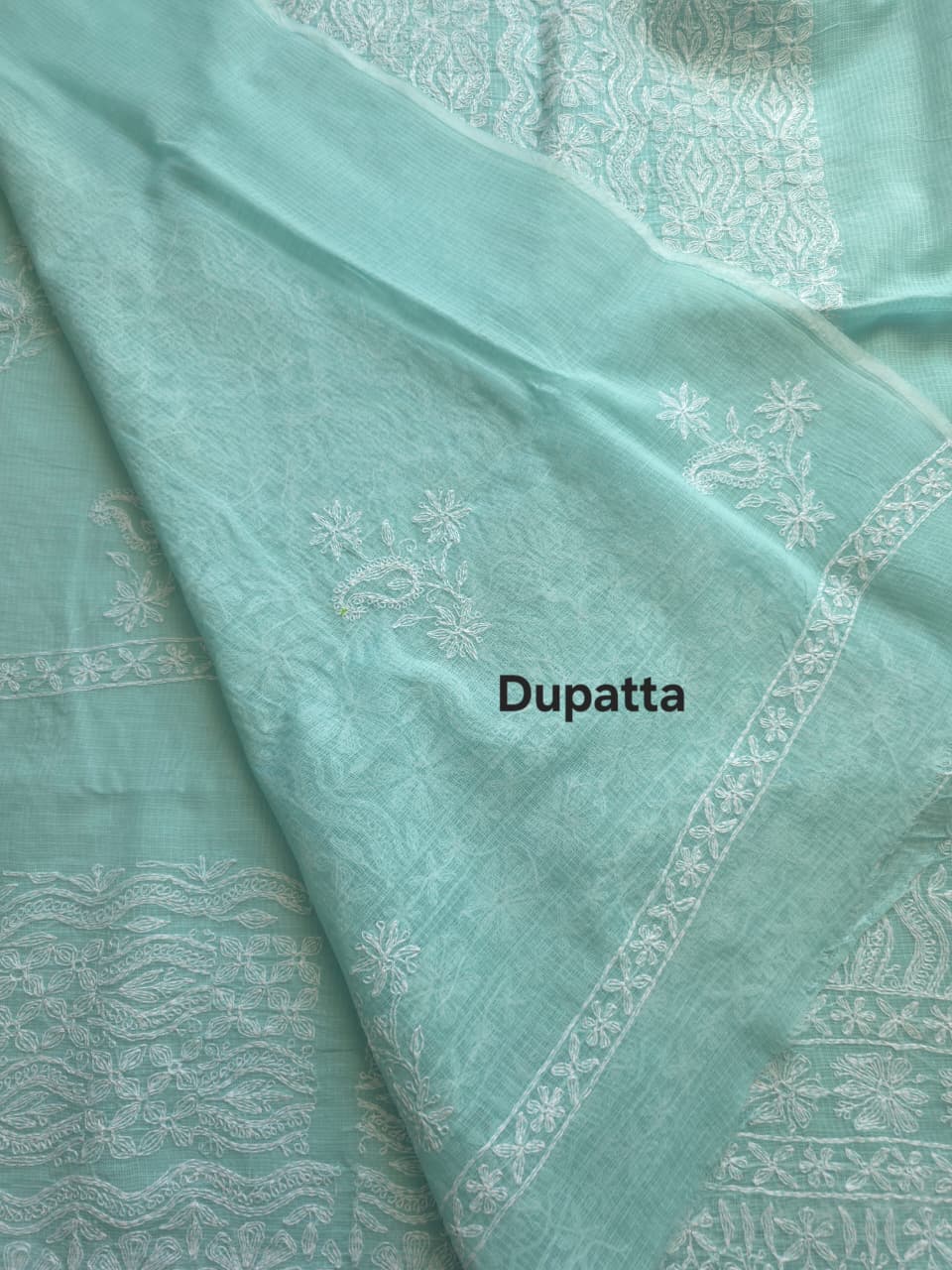 Sea Green Kota cotton kurta dupatta with fine tepchi work