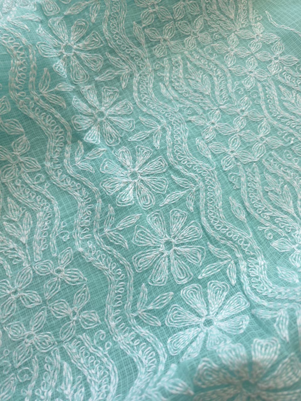 Sea Green Kota cotton kurta dupatta with fine tepchi work