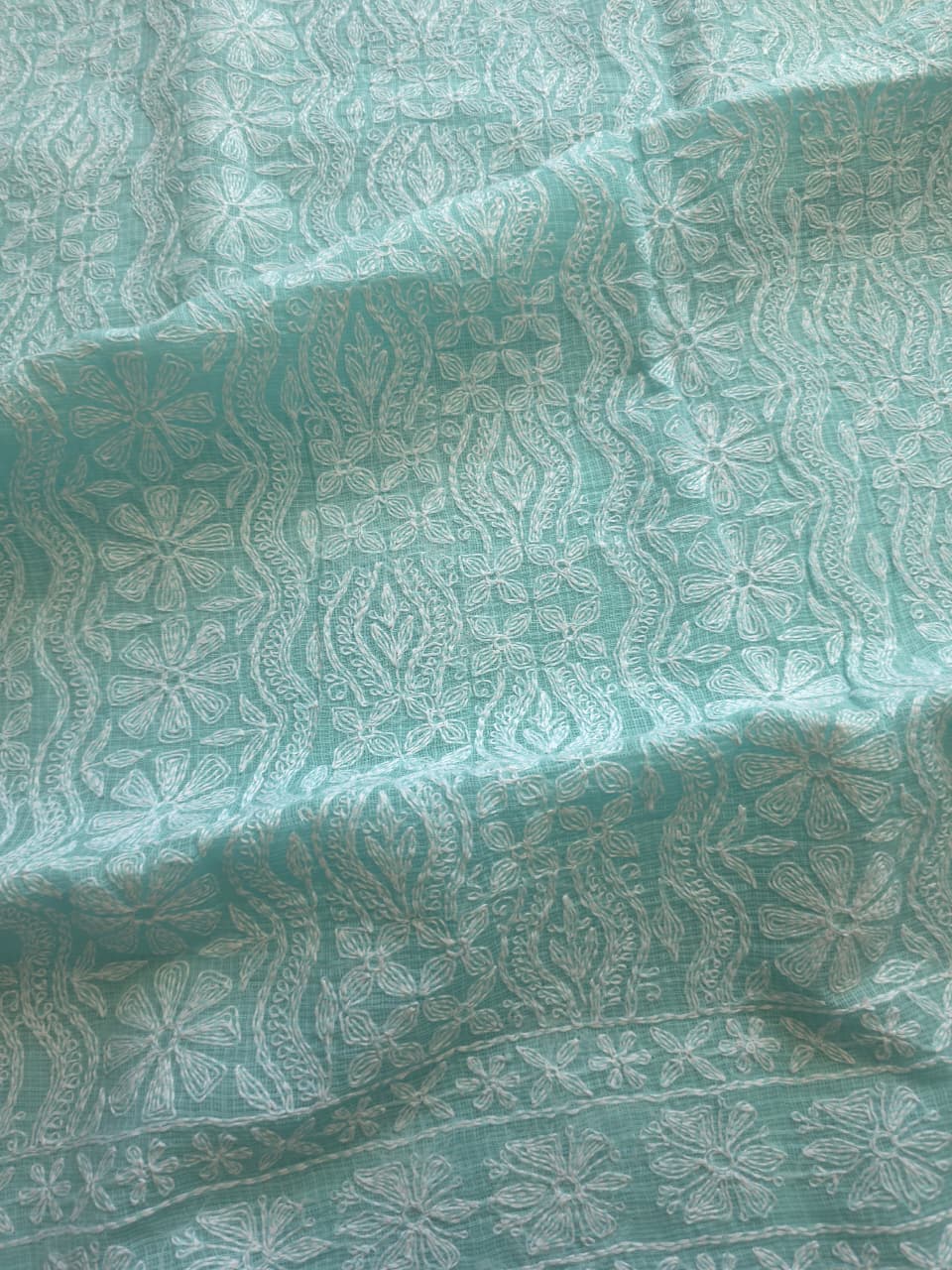 Sea Green Kota cotton kurta dupatta with fine tepchi work